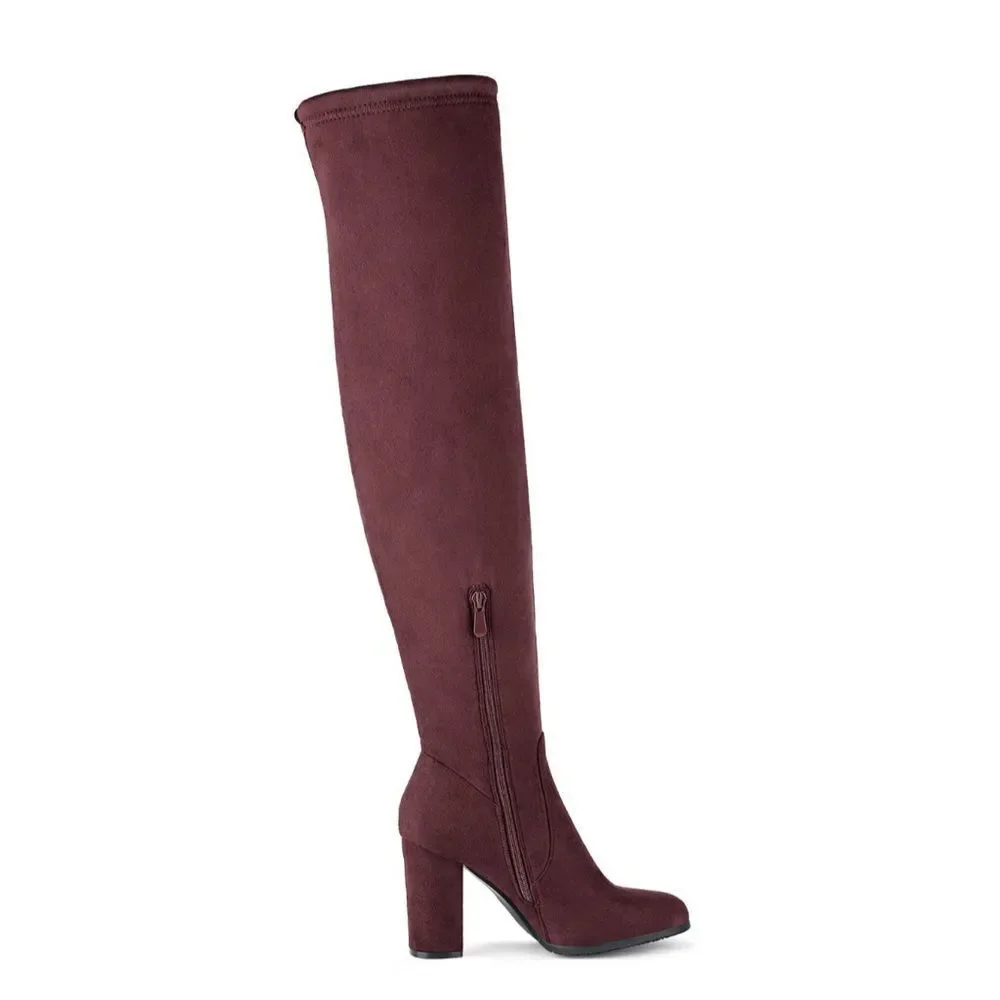 Burgundy Faux Suede Over-the-Knee Boots Size 11